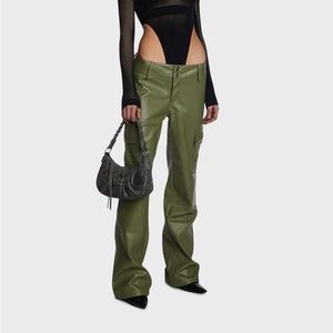 Dolls Kill Olive Green Faux Leather Flare Cargo Pants